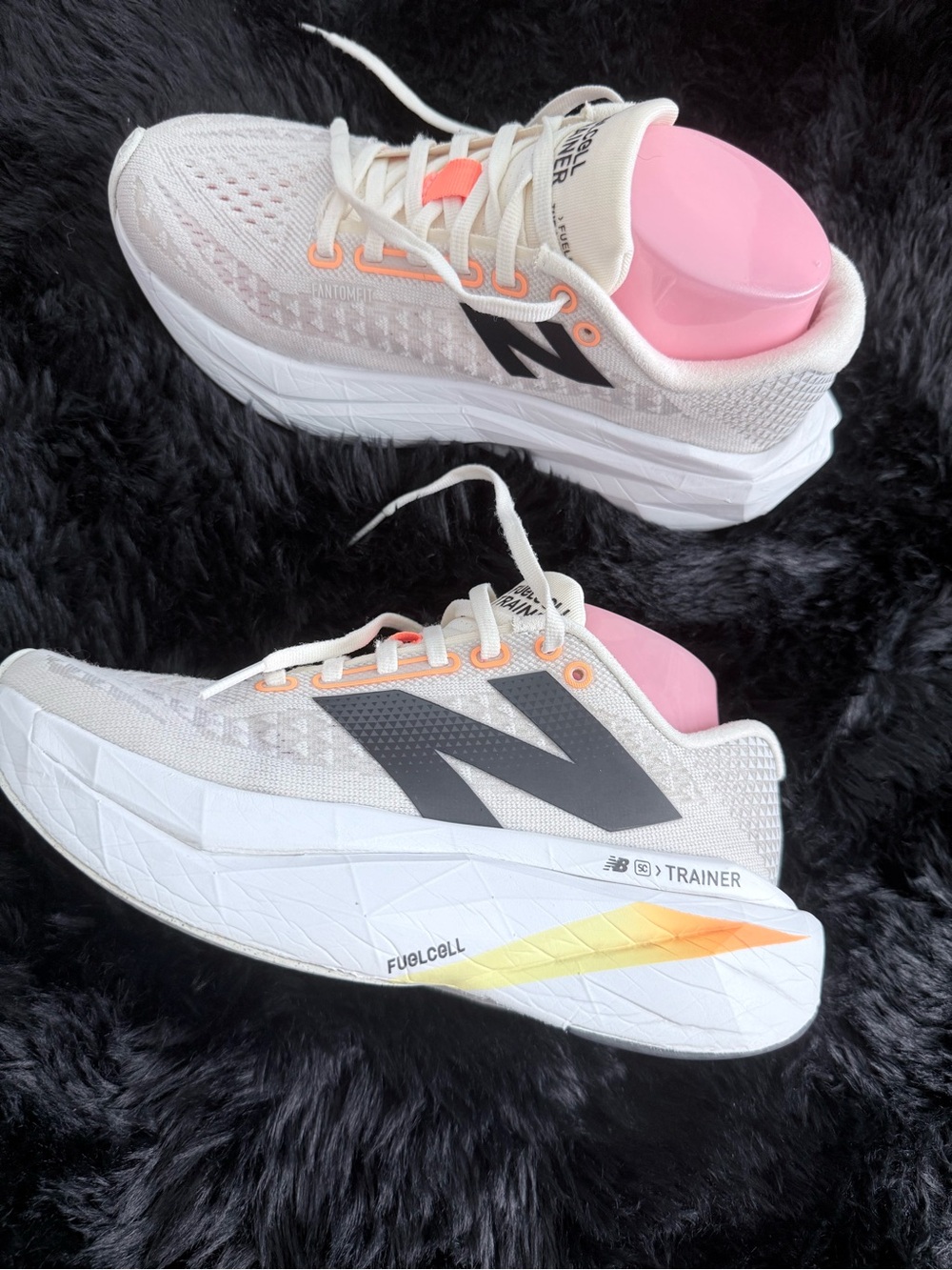 New Balance White and Gray Trainers with Orange & Yellow Midsole Accent - Picture 11 of 12